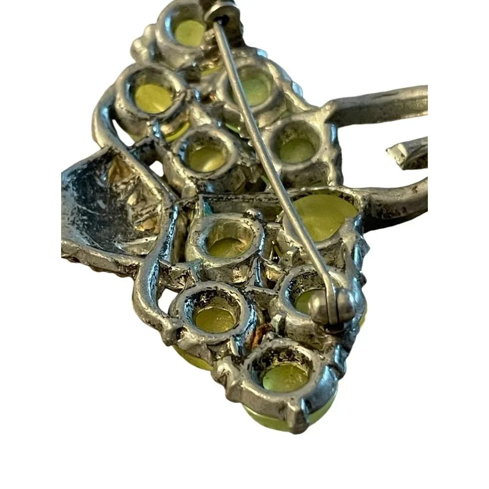 CORO Unsigned Yellow Moonstone Lucite Basket‎ Brooch Rhinestones Vintage READ